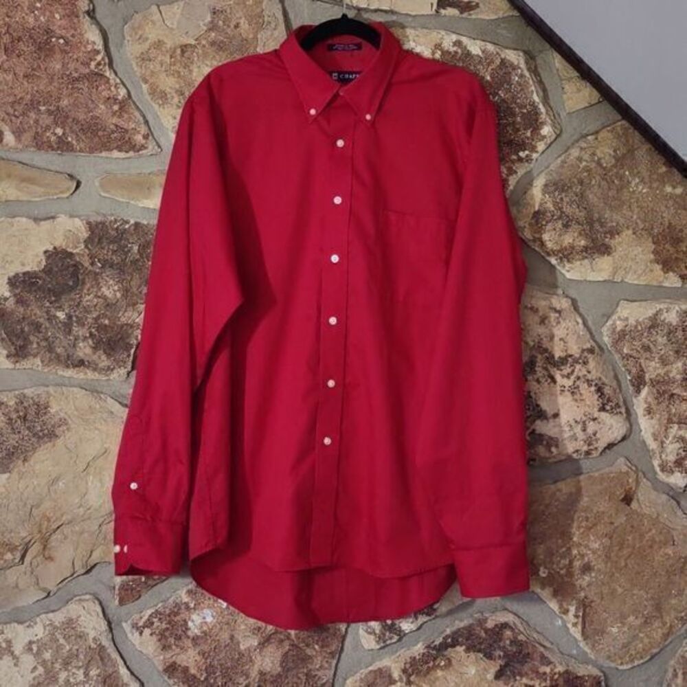 Chaps Classic Fit Twill Red Long Sleeve Button Down Shirt‎ Sz 16-16.5 36-37